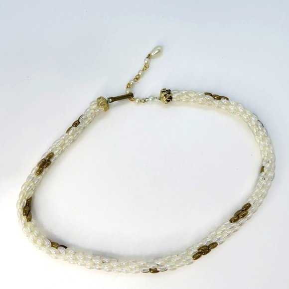 Jewelry Vintage Iridescent Faux Pearl Spiral Woven Rope Necklace 14